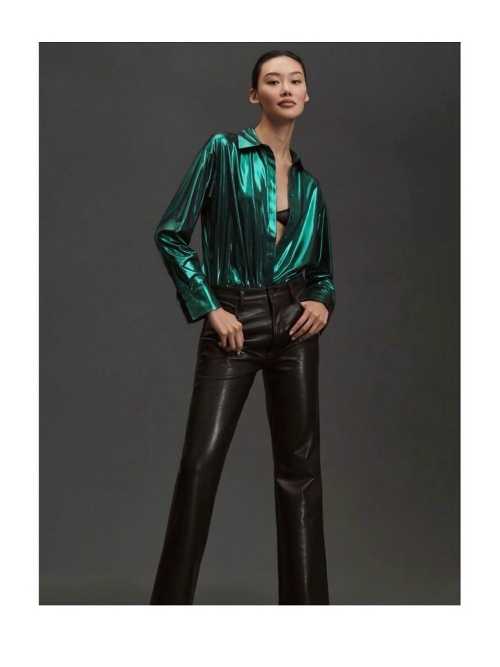 Anthropologie The Gillian Liquid Shine Buttondown Shirt